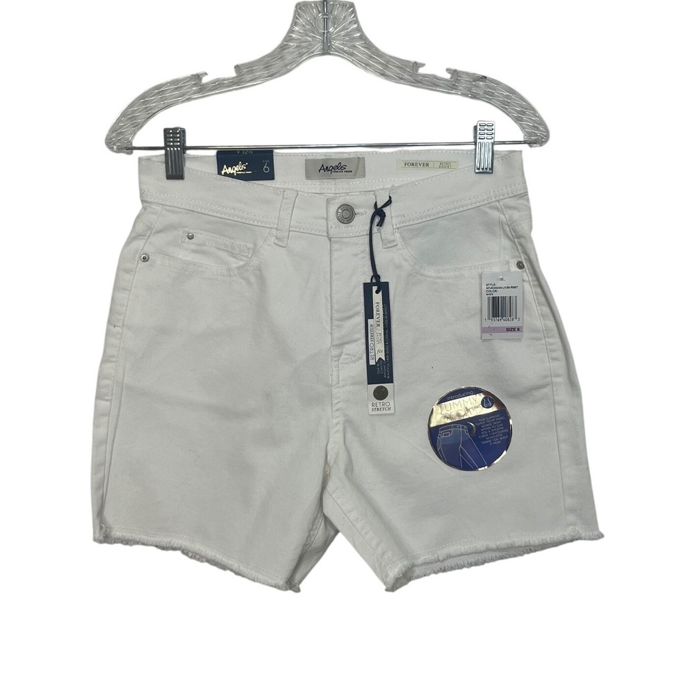 Angels Forever Young Retro Shorts Tummy Tech High Rise Raw Hem Size 6 White New